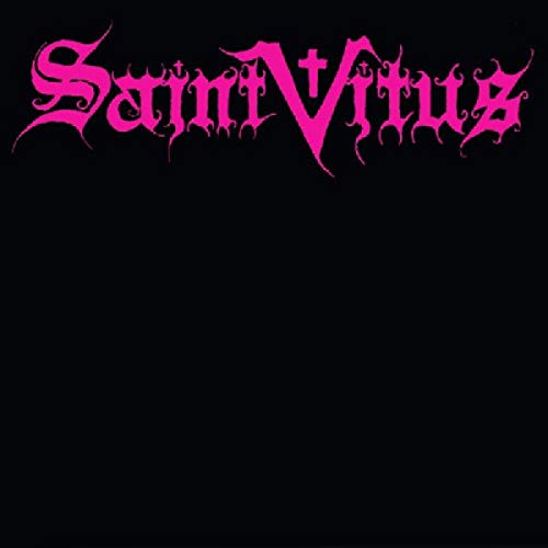 Black background with pink, ornate "Saint Vitus" band logo.