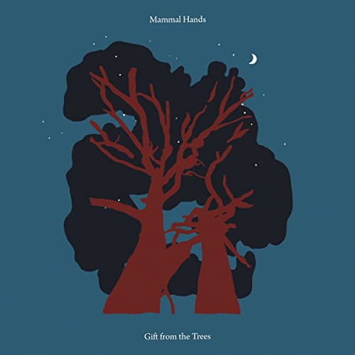Album cover: dark trees against a teal background, crescent moon.