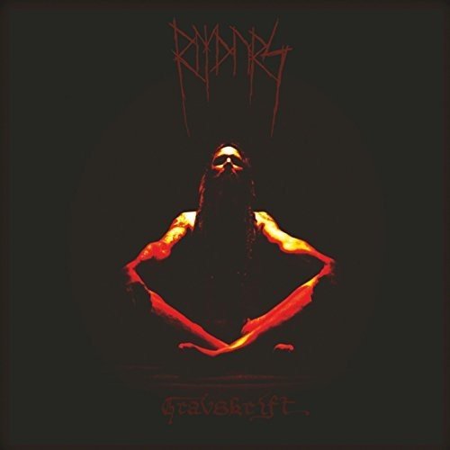 Dark album cover with a silhouetted figure and red text: "Gravskrift".
