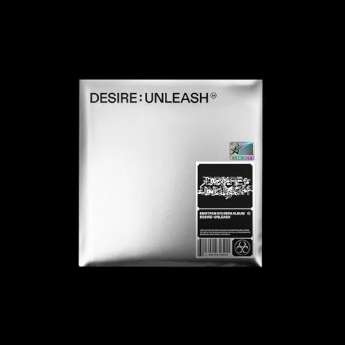 Enhypen “Desire : Unleash” album cover, silver with black graffiti design.