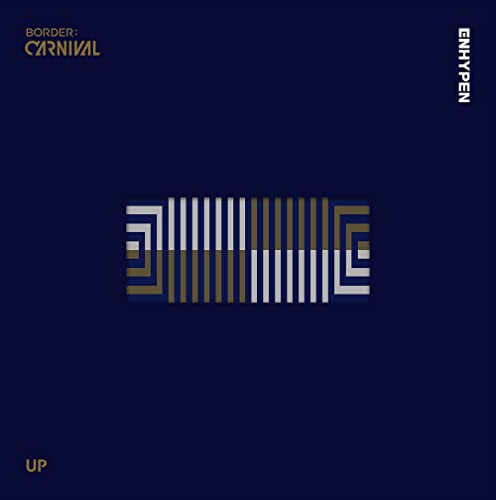 ENHYPEN album cover: dark blue background with abstract geometric design.