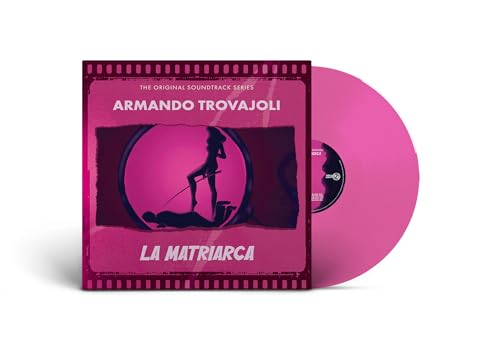 Vinyl record of “La Matriarca” with magenta translucent disc and cover art.