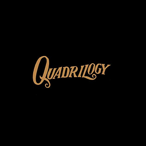 Black background with gold cursive text reading "Quadrilogy".
