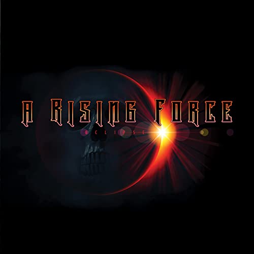 CD cover: skull silhouette with a fiery eclipse and bold red text.
