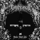 Black and white album cover with gothic script and skeletal figures.