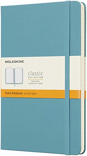 Moleskine Classic Ruled Paper Notebook, Hard Cover And Elastic Closure Journal, Colour Reef Blue, Size Large 13 X 21 A5, 240 Pages
