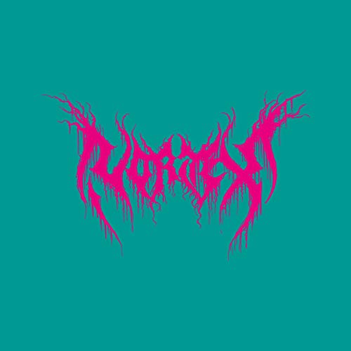 Turquoise background with jagged, pink text spelling "VORTEX".