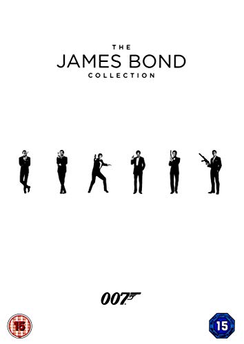 The James Bond Collection DVD cover featuring silhouettes of six actors on white background.