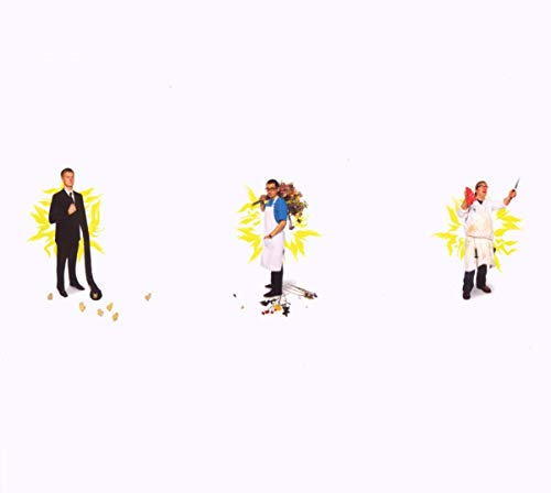 CD cover: Three figures in suits and aprons with yellow starbursts.