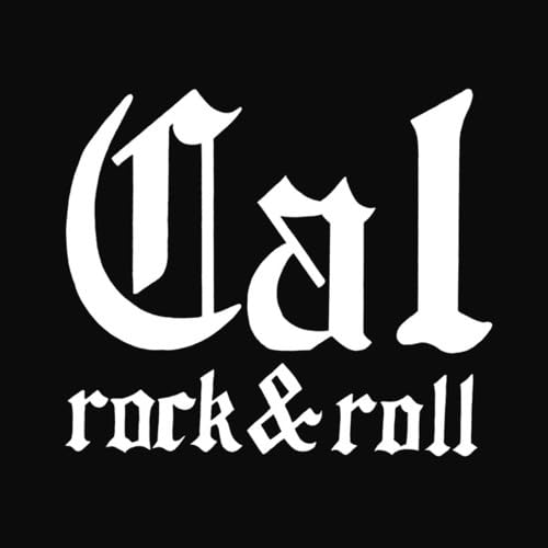 White ornate lettering spelling "Cal" above "rock & roll" on black.