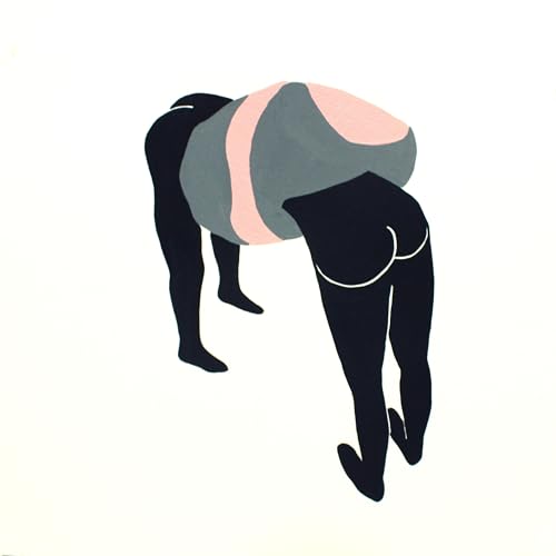 Abstract illustration of a bent-over figure in black and pink tones.