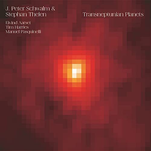 Album cover for “Transneptunian Planets” with a pixelated red and orange nebula.