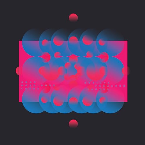 Abstract album art with overlapping blue and pink circles, text below.