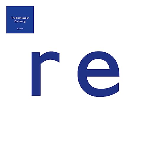 Blue album cover with large white letters "re" and small text block.