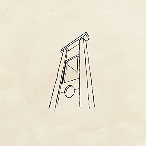 Sketch of a guillotine on a beige background.