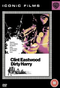 DVD cover for "Dirty Harry" featuring Clint Eastwood holding a gun.