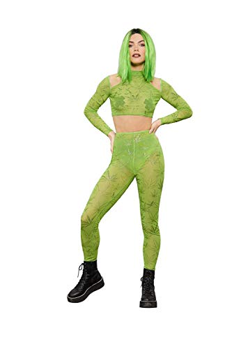 Smiffys Fever Cannabis Sheer Crop Top and Leggings