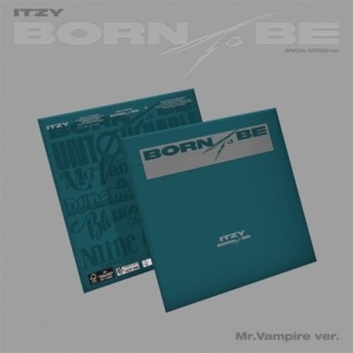 Itzy "Born To Be" CD album, teal cover with silver text.