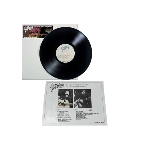 Black vinyl record with white sleeve, featuring artist Melanie and tracklist.