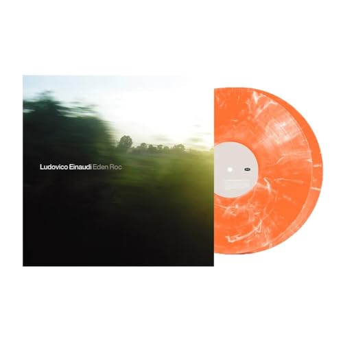 Ludovico Einaudi’s “Eden Roc” vinyl record with orange and black cover.