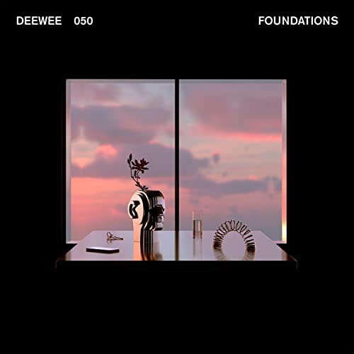 CD cover: surreal still life with a head sculpture and window view.