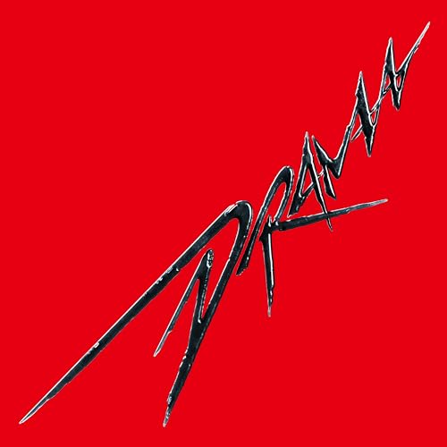 Red background with jagged, black text spelling “DRAMA” diagonally across.