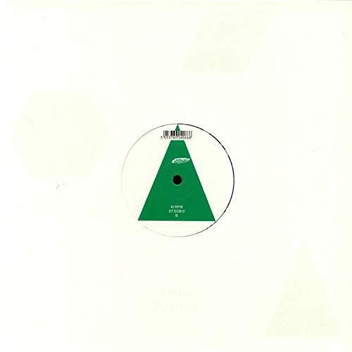 White vinyl record label with a green triangle and barcode.