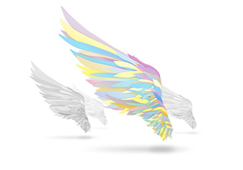 Colorful, geometric wings against a white background, CD soundtrack art.