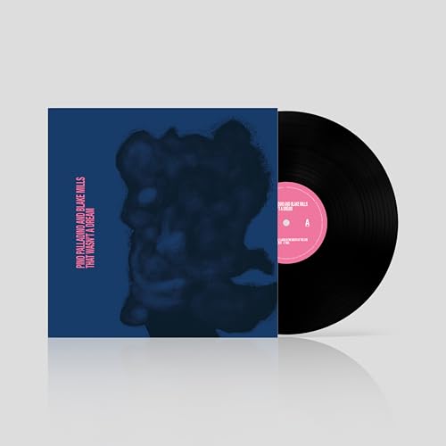 Vinyl record with blue cover featuring blurred portrait and text.