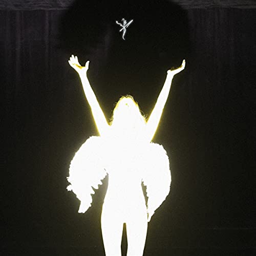 Silhouetted figure with raised arms against a dark, textured background.