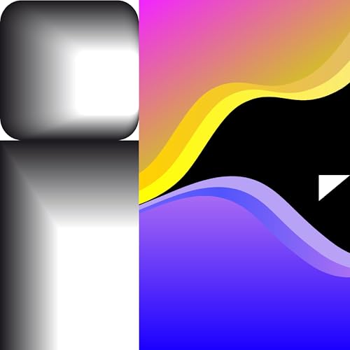 Abstract album cover with geometric shapes in pink, yellow, and blue.