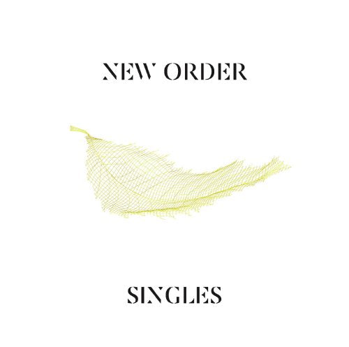 New Order “Singles” album cover: yellow feather on white background.
