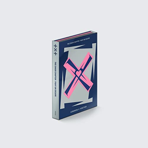 CD case for TOMORROW X TOGETHER album with pink and blue abstract design.