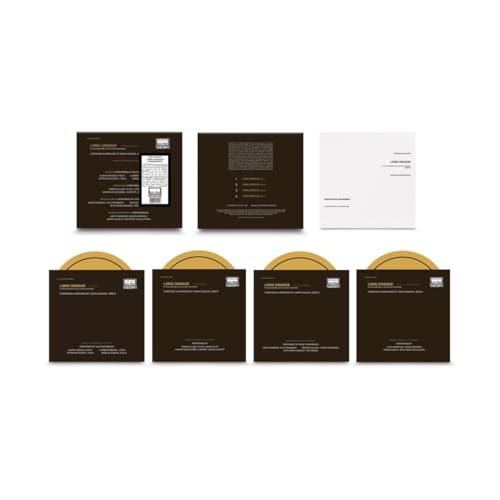 CD packaging for Sarah Davachi’s “Long Gradus: Arrangements,” dark brown and white.