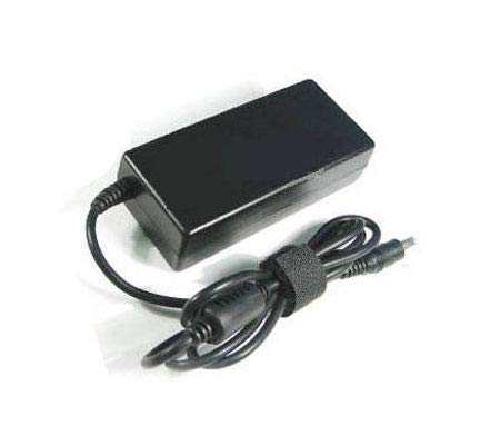 Black laptop power adapter with coiled black cable and connector.