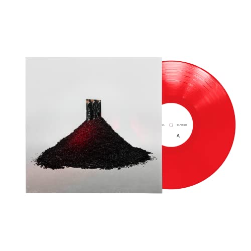 Red vinyl record with album cover featuring a dark, grainy image.