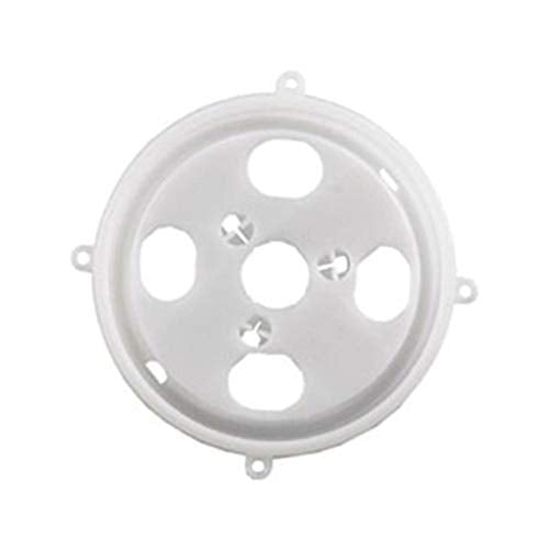 White plastic vinyl record spindle with central and edge holes.