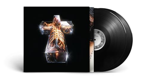 Justice’s “Hyperdrama” vinyl record with a glowing cross album cover.