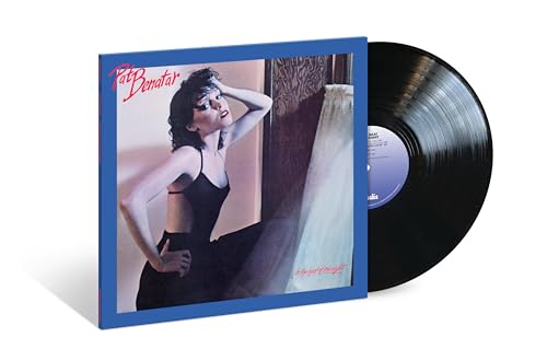 Pat Benatar album cover and black vinyl record on white background.