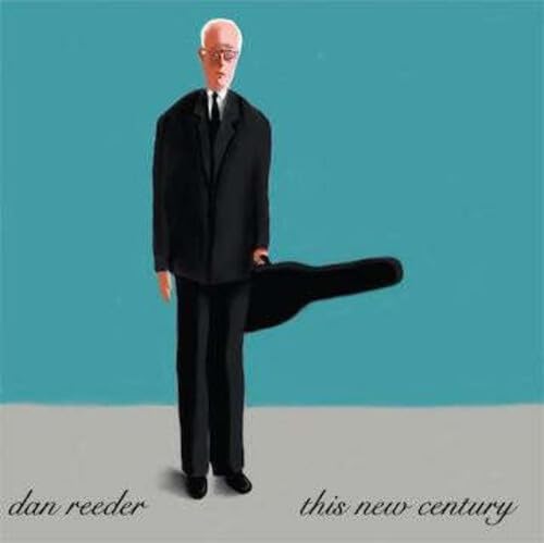 Illustration of a man in a suit holding a guitar case.