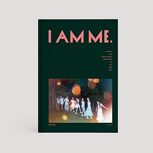 Weki Meki album cover: dark green with group photo and pink text.