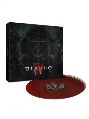 Diablo IV vinyl record with dark cover art and red disc.