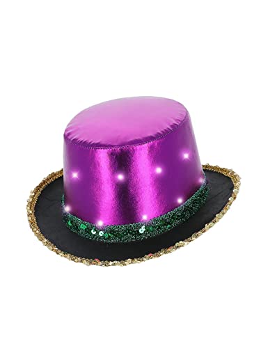 Smiffys 53058 LED Light Up Metallic Top Hat, Mardi Gras, Unisex Adult, Multi-Colour, One Size