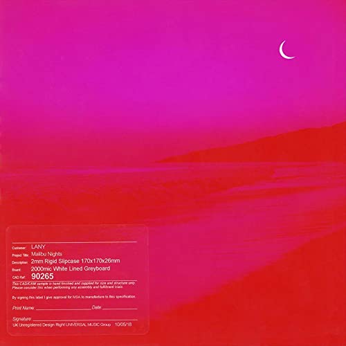 CD cover for LANY’s “Malibu Nights” with a pink gradient and crescent moon.