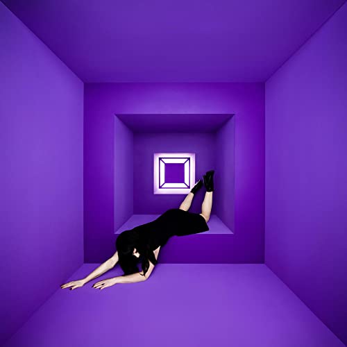 Purple album cover featuring a person lying within nested square frames.