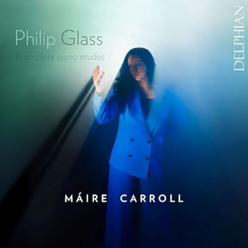 CD cover featuring pianist Máire Carroll in blue and green tones.