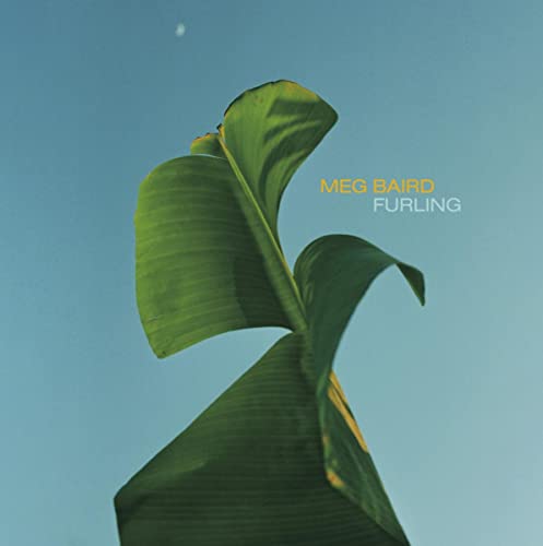 Album cover for Meg Bairdās āFurlingā featuring a large green leaf.