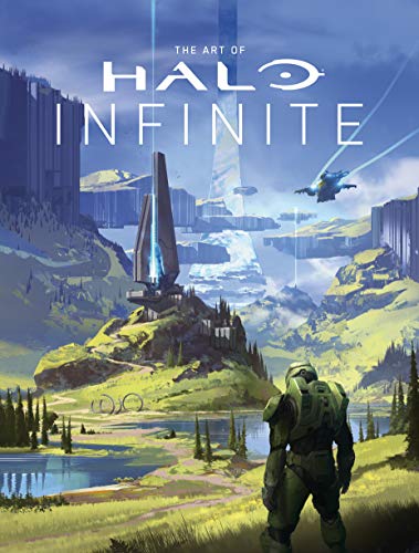 Book cover for “The Art of Halo Infinite” featuring landscape and Master Chief.