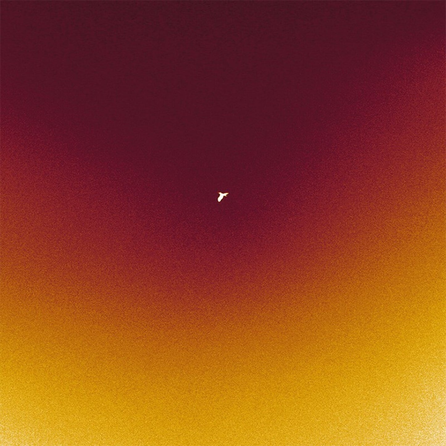 Red and gold gradient background with a small white bird silhouette.