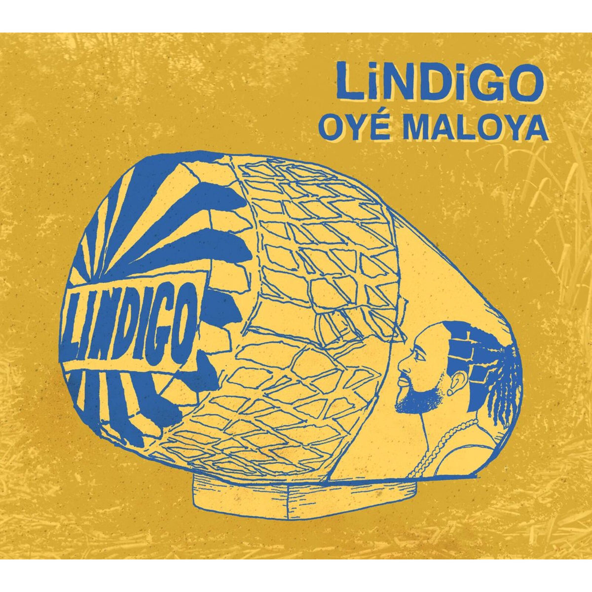 CD cover for Lindigo’s “Oye Maloya” featuring a drum and profile.